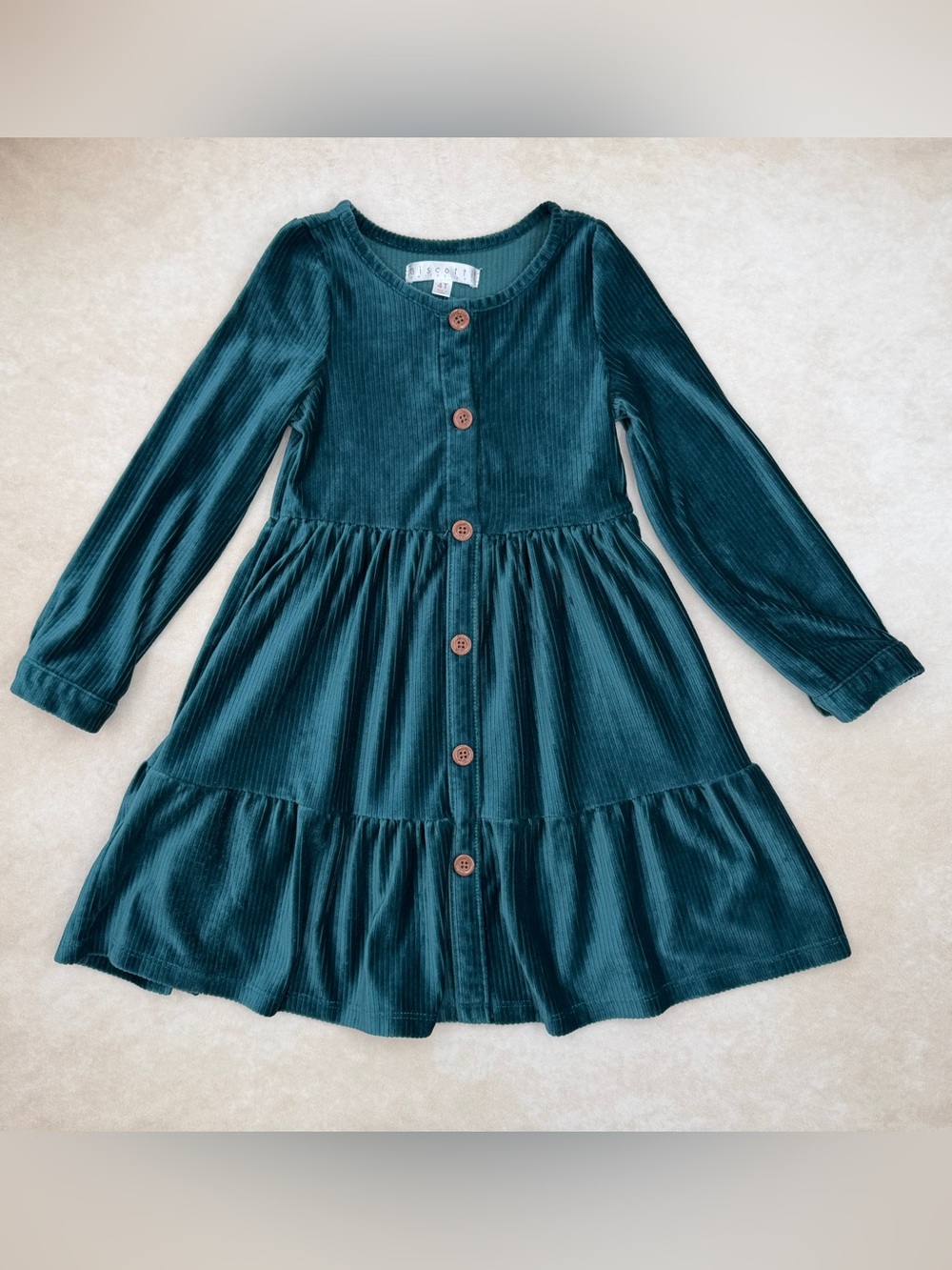 Biscotti Teal Velvet Tiered Button-Front Dress